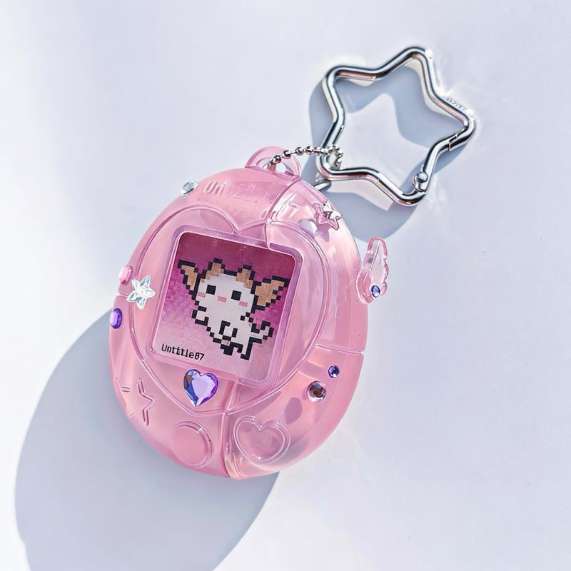 Cute Vintage Tamagotchi AirPods Case with Star Keychain - Fun Pink, Purple & Silver Silicone Design - Perfect Christmas & New Year Gift!