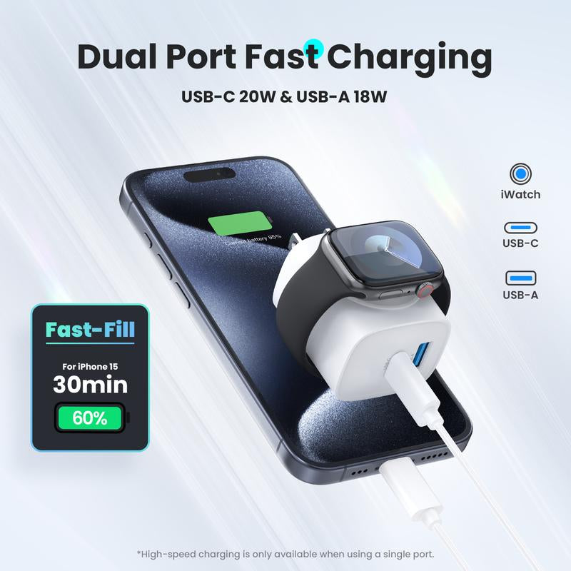 20W 3-In-1 Fast Wireless Charger for Apple Watch, iPhone 17/16/15 Pro Max, iPad, AirPods & Galaxy Series - Magnetic Dual-Port PD Charger