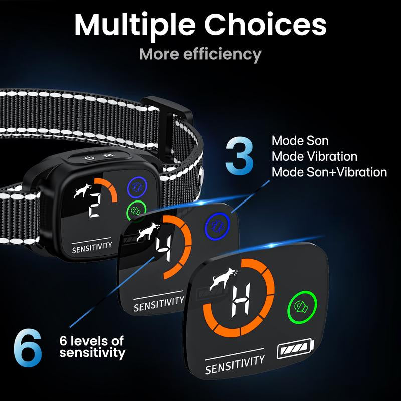 Smart Rechargeable Dog Bark Collar - 6 Sensitivity Levels, Waterproof Anti-Barking Solution for All Dog Sizes