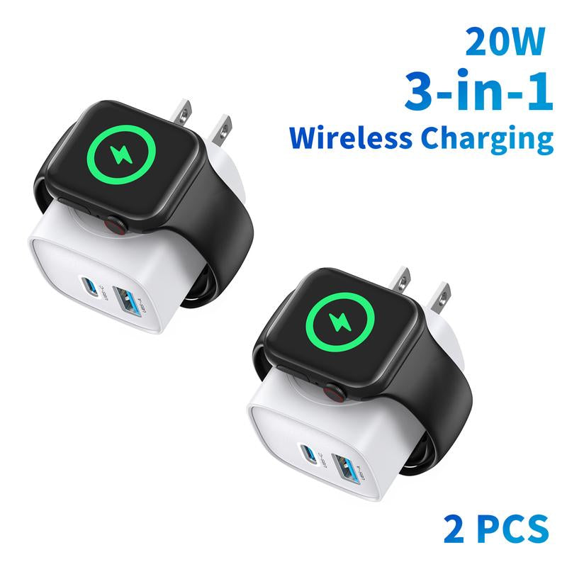 20W 3-In-1 Fast Wireless Charger for Apple Watch, iPhone 17/16/15 Pro Max, iPad, AirPods & Galaxy Series - Magnetic Dual-Port PD Charger