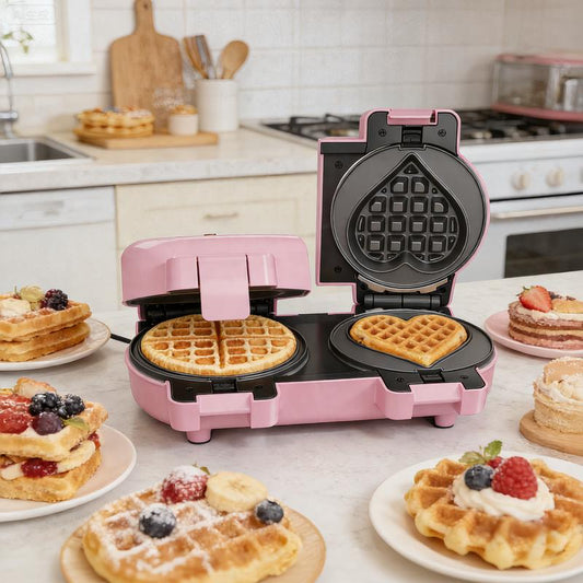 Sunvivi Pink Double Belgian Waffle Maker - Fast Preheat, Flip-Style, Dual Nonstick Plates, Easy One-Button Operation, PFOA-Free