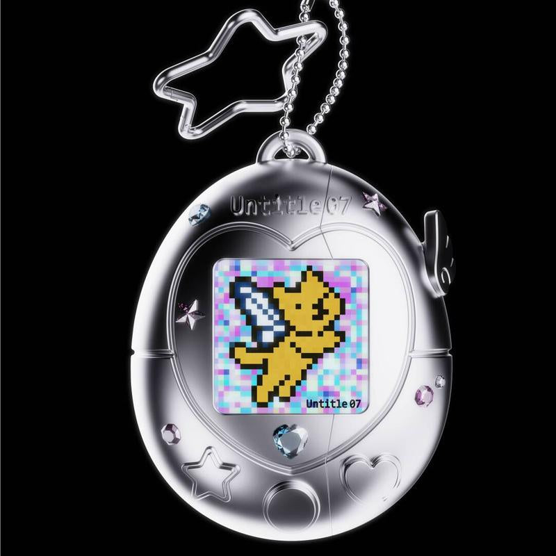 Cute Vintage Tamagotchi AirPods Case with Star Keychain - Fun Pink, Purple & Silver Silicone Design - Perfect Christmas & New Year Gift!