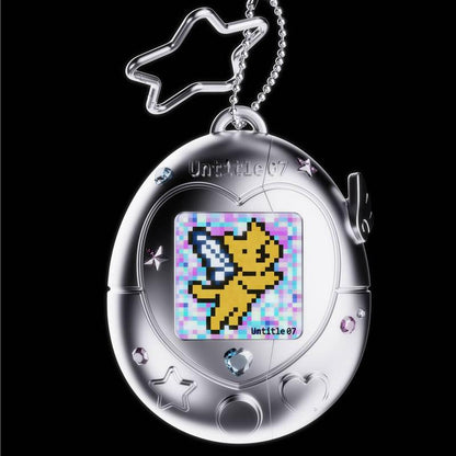 Cute Vintage Tamagotchi AirPods Case with Star Keychain - Fun Pink, Purple & Silver Silicone Design - Perfect Christmas & New Year Gift!