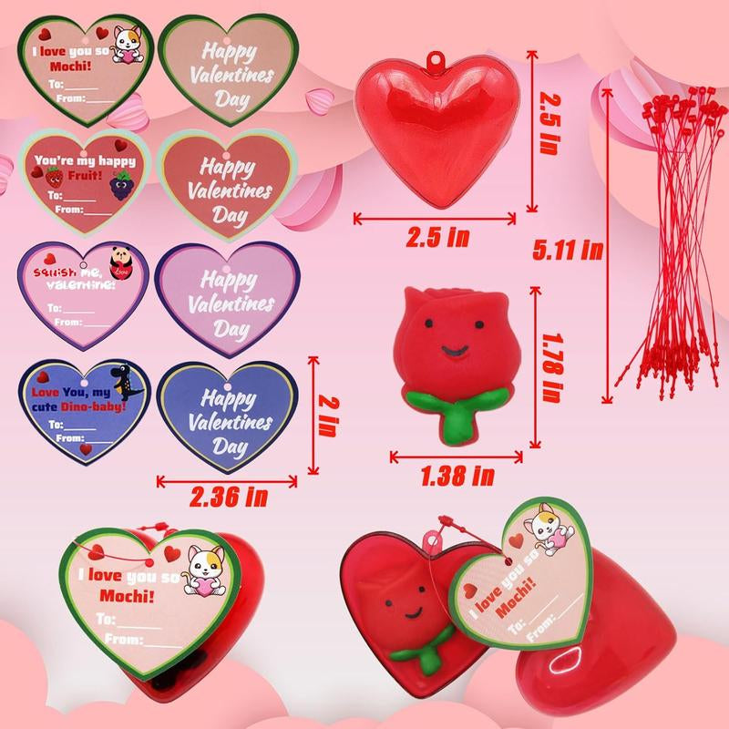 28 Pack Valentine’s Day Cards with Adorable Mochi Squishy Toys - Perfect Heart Gift Box for Kids, Classroom Exchanges, School Parties, and Valentine Basket Stuffers!