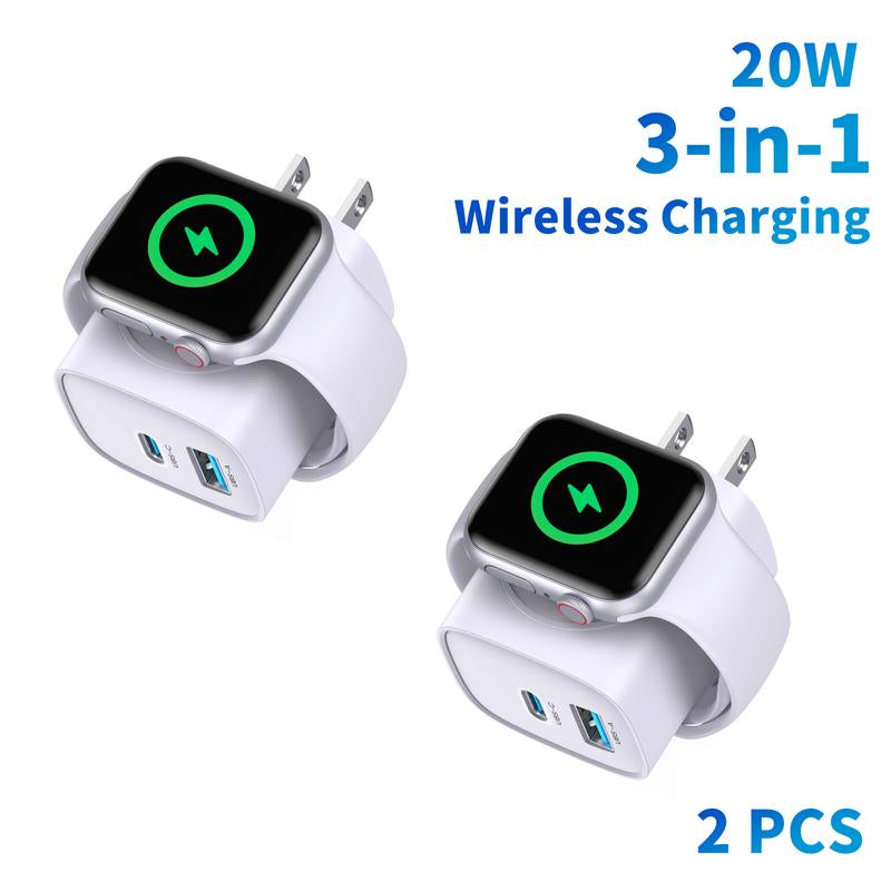 20W 3-In-1 Fast Wireless Charger for Apple Watch, iPhone 17/16/15 Pro Max, iPad, AirPods & Galaxy Series - Magnetic Dual-Port PD Charger