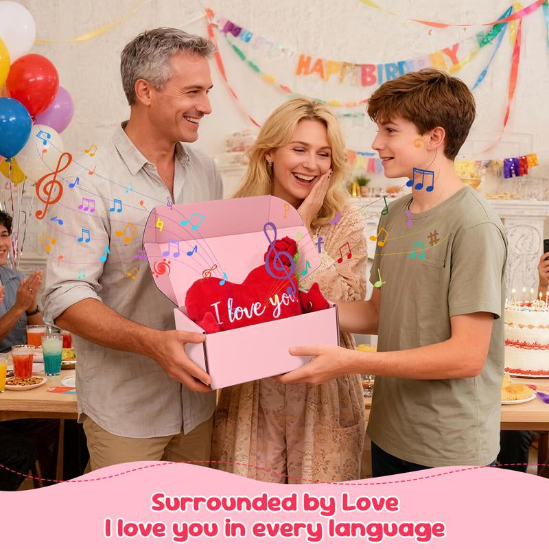 Heartfelt Interactive Music Plush Toy - Perfect Valentine's Day Gift with I Love You Recording in Multiple Languages - Romantic Decor for Couples, Moms, Wives, Girlfriends & Friends