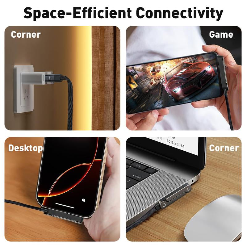 240W Super Fast Charging 2-in-1 Invisible Stand Cable for iPhone & Samsung - Universal Gaming, Office, & Travel Use - Black, 1M to 2M Foldable Phone Holder