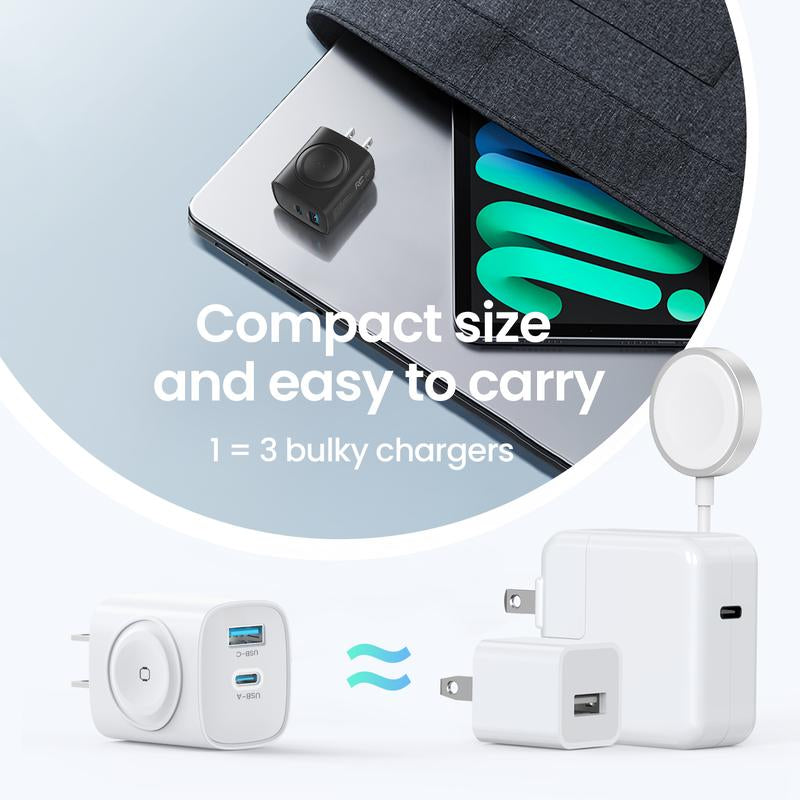 20W 3-In-1 Fast Wireless Charger for Apple Watch, iPhone 17/16/15 Pro Max, iPad, AirPods & Galaxy Series - Magnetic Dual-Port PD Charger