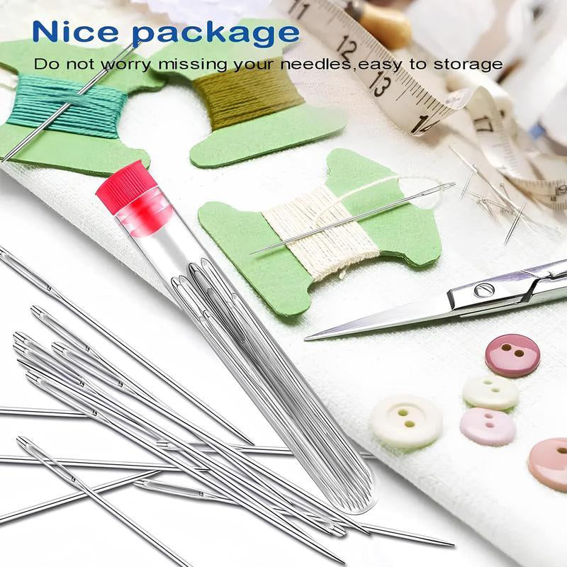 41-Piece Premium Big Eye Steel Needle Set for Quilting, Embroidery & Mending - Multi-Purpose Self-Threading Sewing Kit with Threader & Sturdy Polyester Thread