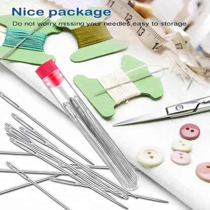 41-Piece Premium Big Eye Steel Needle Set for Quilting, Embroidery & Mending - Multi-Purpose Self-Threading Sewing Kit with Threader & Sturdy Polyester Thread