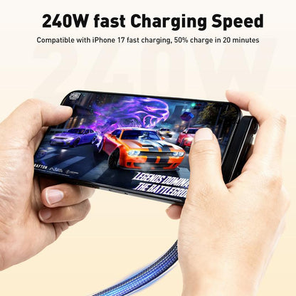 240W Super Fast Charging 2-in-1 Invisible Stand Cable for iPhone & Samsung - Universal Gaming, Office, & Travel Use - Black, 1M to 2M Foldable Phone Holder