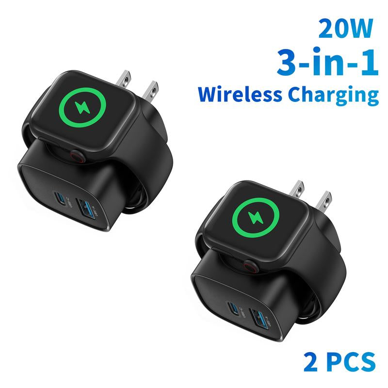 20W 3-In-1 Fast Wireless Charger for Apple Watch, iPhone 17/16/15 Pro Max, iPad, AirPods & Galaxy Series - Magnetic Dual-Port PD Charger