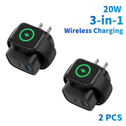 20W 3-In-1 Fast Wireless Charger for Apple Watch, iPhone 17/16/15 Pro Max, iPad, AirPods & Galaxy Series - Magnetic Dual-Port PD Charger