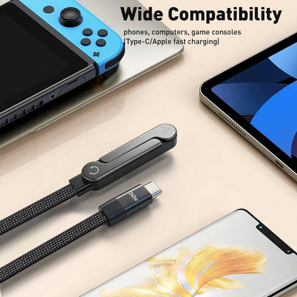 240W Super Fast Charging 2-in-1 Invisible Stand Cable for iPhone & Samsung - Universal Gaming, Office, & Travel Use - Black, 1M to 2M Foldable Phone Holder