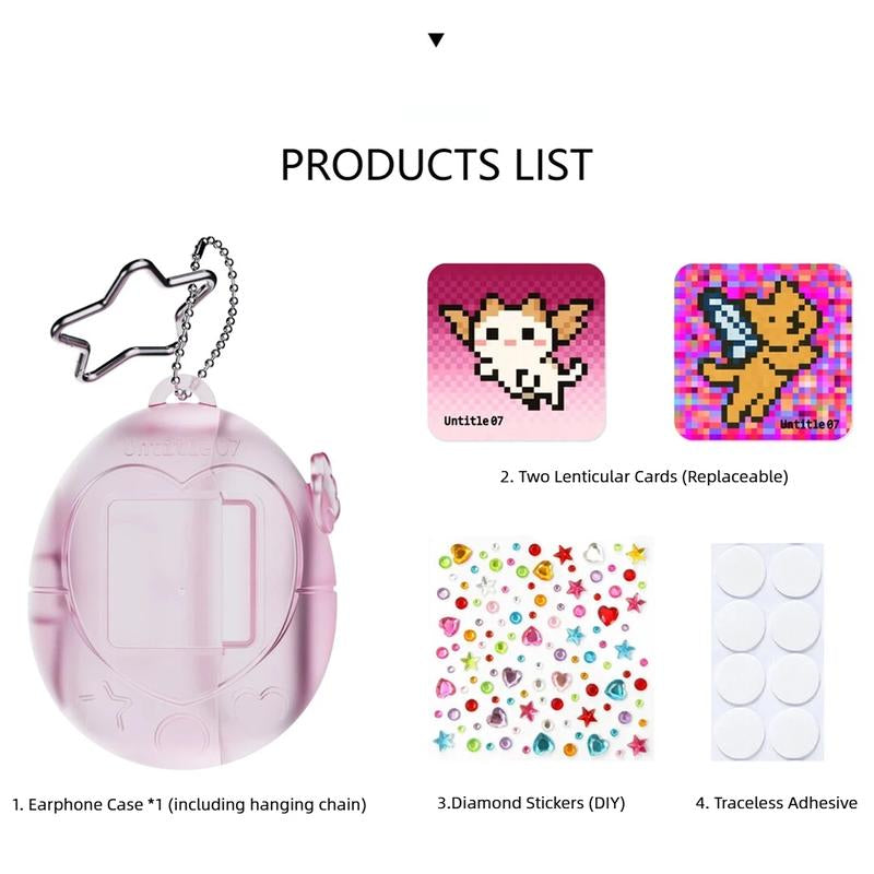 Cute Vintage Tamagotchi AirPods Case with Star Keychain - Fun Pink, Purple & Silver Silicone Design - Perfect Christmas & New Year Gift!