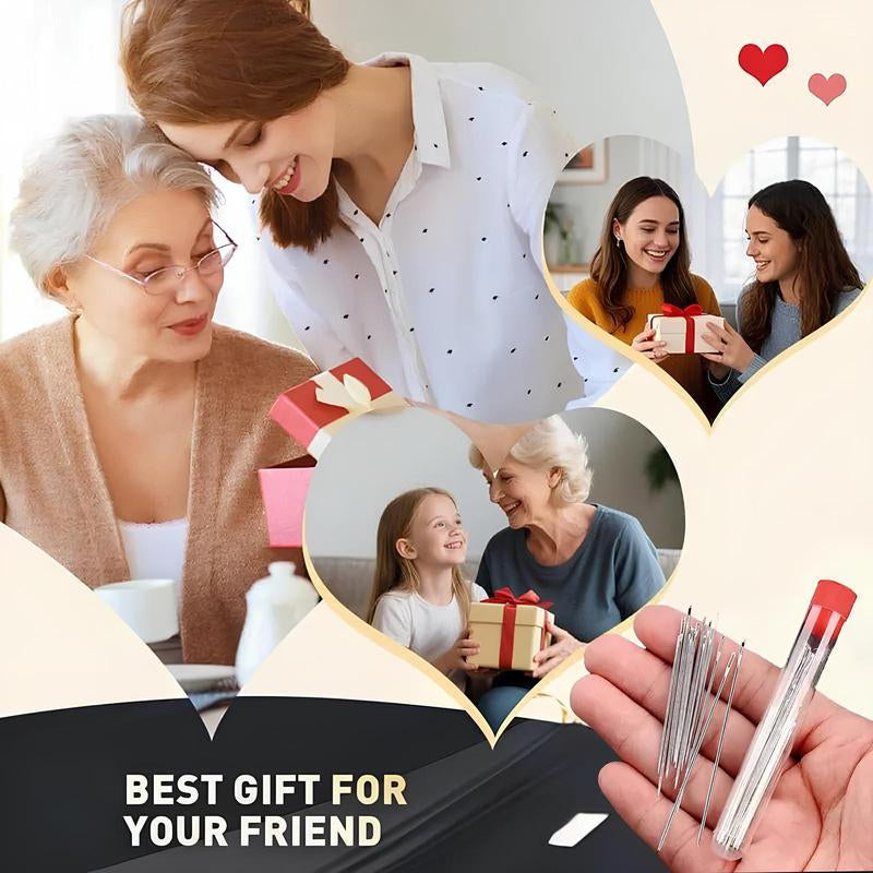 41-Piece Premium Big Eye Steel Needle Set for Quilting, Embroidery & Mending - Multi-Purpose Self-Threading Sewing Kit with Threader & Sturdy Polyester Thread