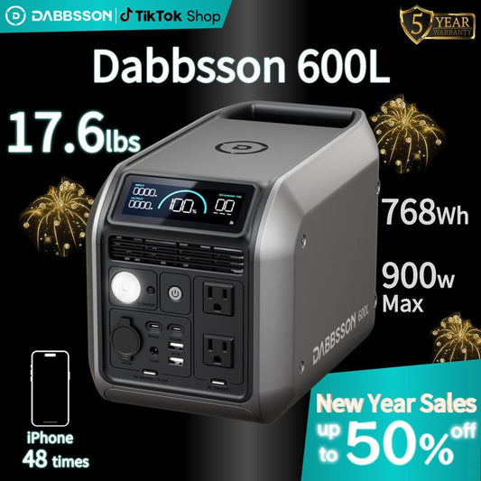 Dabbsson 768Wh Portable Power Station - 600L Capacity, 900W Max Output, Lightweight Semi-Solid Lifepo4 Battery for Camping, RVs, Road Trips, and Emergency Home Backup