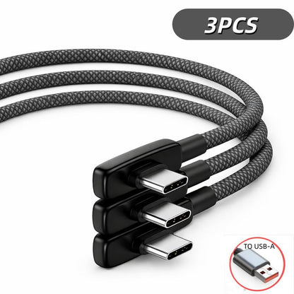 67W Fast Charging Right Angle USB C Cable - Heavy Duty Braided Type C to Type C PD PPS 100W 6A for Samsung, Android Phones, Tablets & Laptops - No Hand Blocking Design