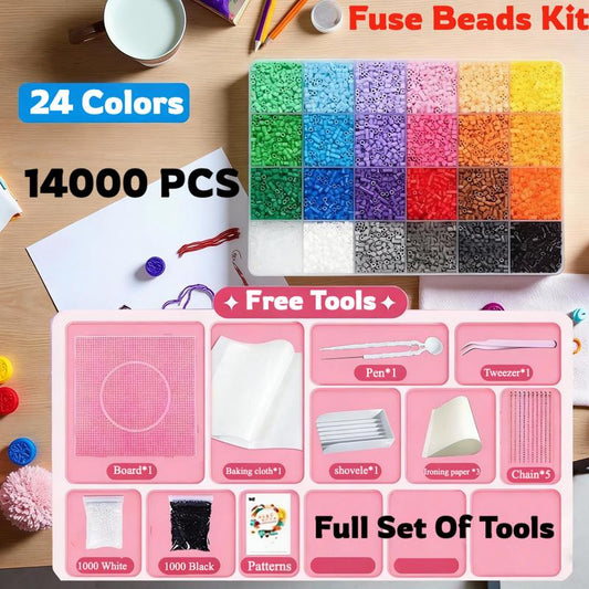 Ultimate 28000 Pcs 24&48 Color Fuse Beads Kit - 3D Pixel Art DIY Craft Set with Full Tools - Perfect Holiday & Birthday Gift!