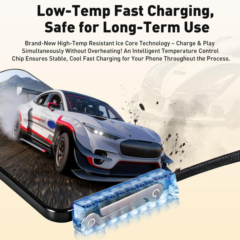 240W Super Fast Charging 2-in-1 Invisible Stand Cable for iPhone & Samsung - Universal Gaming, Office, & Travel Use - Black, 1M to 2M Foldable Phone Holder