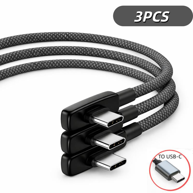67W Fast Charging Right Angle USB C Cable - Heavy Duty Braided Type C to Type C PD PPS 100W 6A for Samsung, Android Phones, Tablets & Laptops - No Hand Blocking Design