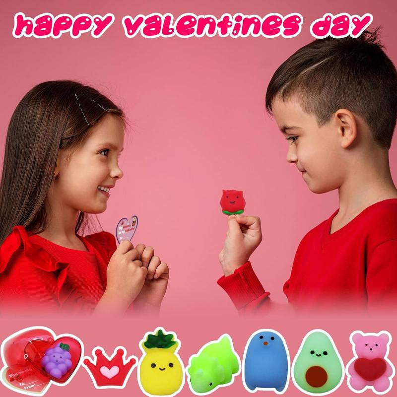 28 Pack Valentine’s Day Cards with Adorable Mochi Squishy Toys - Perfect Heart Gift Box for Kids, Classroom Exchanges, School Parties, and Valentine Basket Stuffers!