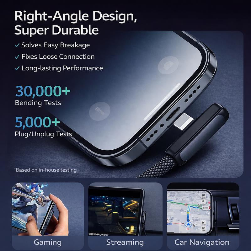 67W Fast Charging Right Angle USB C Cable - Heavy Duty Braided Type C to Type C PD PPS 100W 6A for Samsung, Android Phones, Tablets & Laptops - No Hand Blocking Design