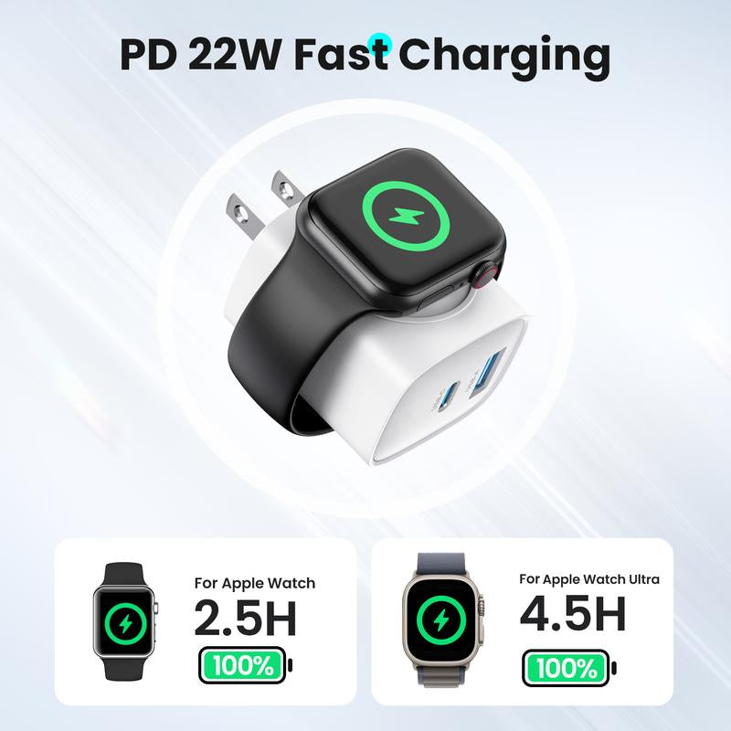 20W 3-In-1 Fast Wireless Charger for Apple Watch, iPhone 17/16/15 Pro Max, iPad, AirPods & Galaxy Series - Magnetic Dual-Port PD Charger