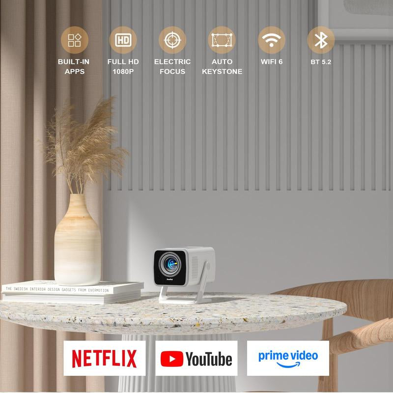 Netflix Certified 1080P Full HD Mini Projector - 650 Lumens Bluetooth with Screen for Ultimate Indoor & Outdoor Movie Experience
