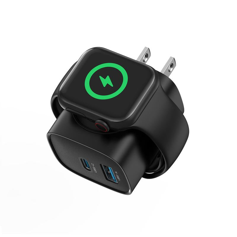 20W 3-In-1 Fast Wireless Charger for Apple Watch, iPhone 17/16/15 Pro Max, iPad, AirPods & Galaxy Series - Magnetic Dual-Port PD Charger
