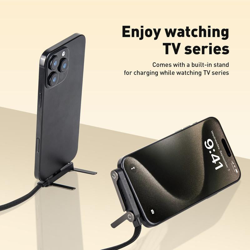 240W Super Fast Charging 2-in-1 Invisible Stand Cable for iPhone & Samsung - Universal Gaming, Office, & Travel Use - Black, 1M to 2M Foldable Phone Holder