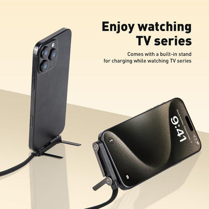 240W Super Fast Charging 2-in-1 Invisible Stand Cable for iPhone & Samsung - Universal Gaming, Office, & Travel Use - Black, 1M to 2M Foldable Phone Holder