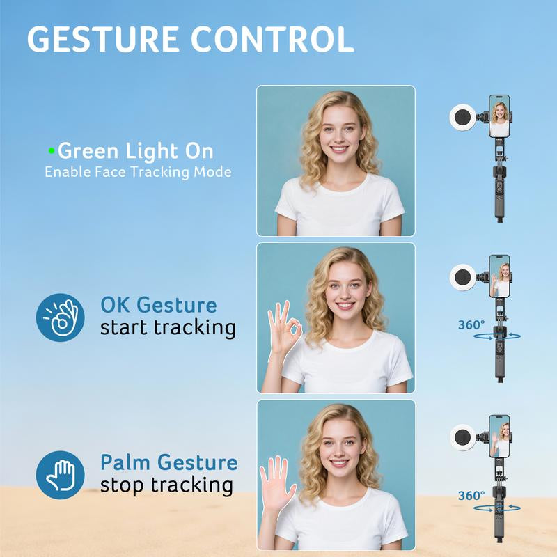 Acer AI Face Tracking Tripod Stand ST-C17 - 64" Portable Gimbal with Light & Remote for iPhone/Android - Perfect for TikTok, YouTube, Vlogging & Live Streaming