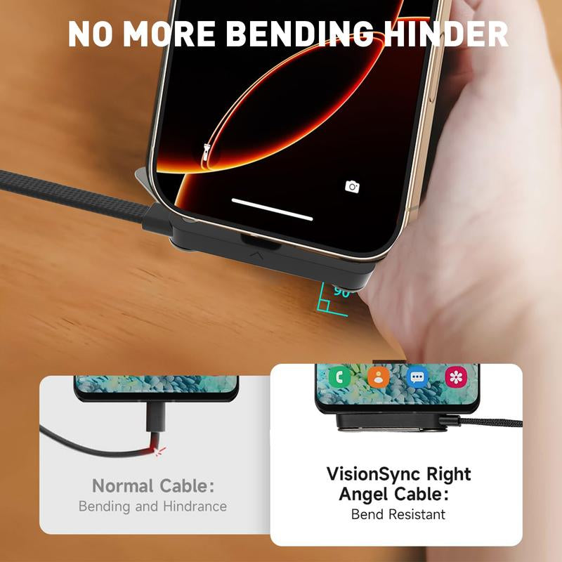 240W Super Fast Charging 2-in-1 Invisible Stand Cable for iPhone & Samsung - Universal Gaming, Office, & Travel Use - Black, 1M to 2M Foldable Phone Holder